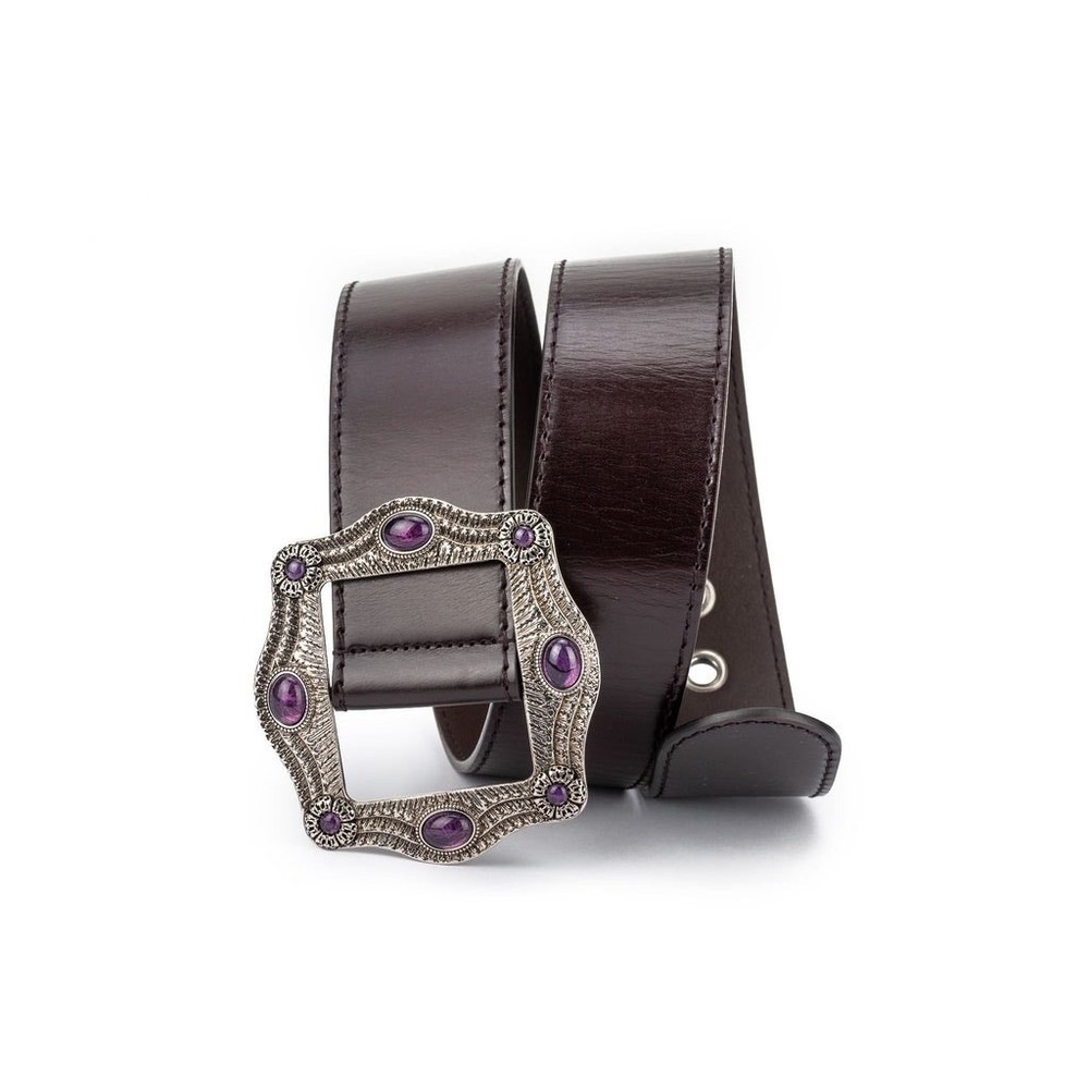 NWT GUCCI‎ Y2K Boho Womens Dark Brown Leather Belt Amethyst Buckle 95 38 $950